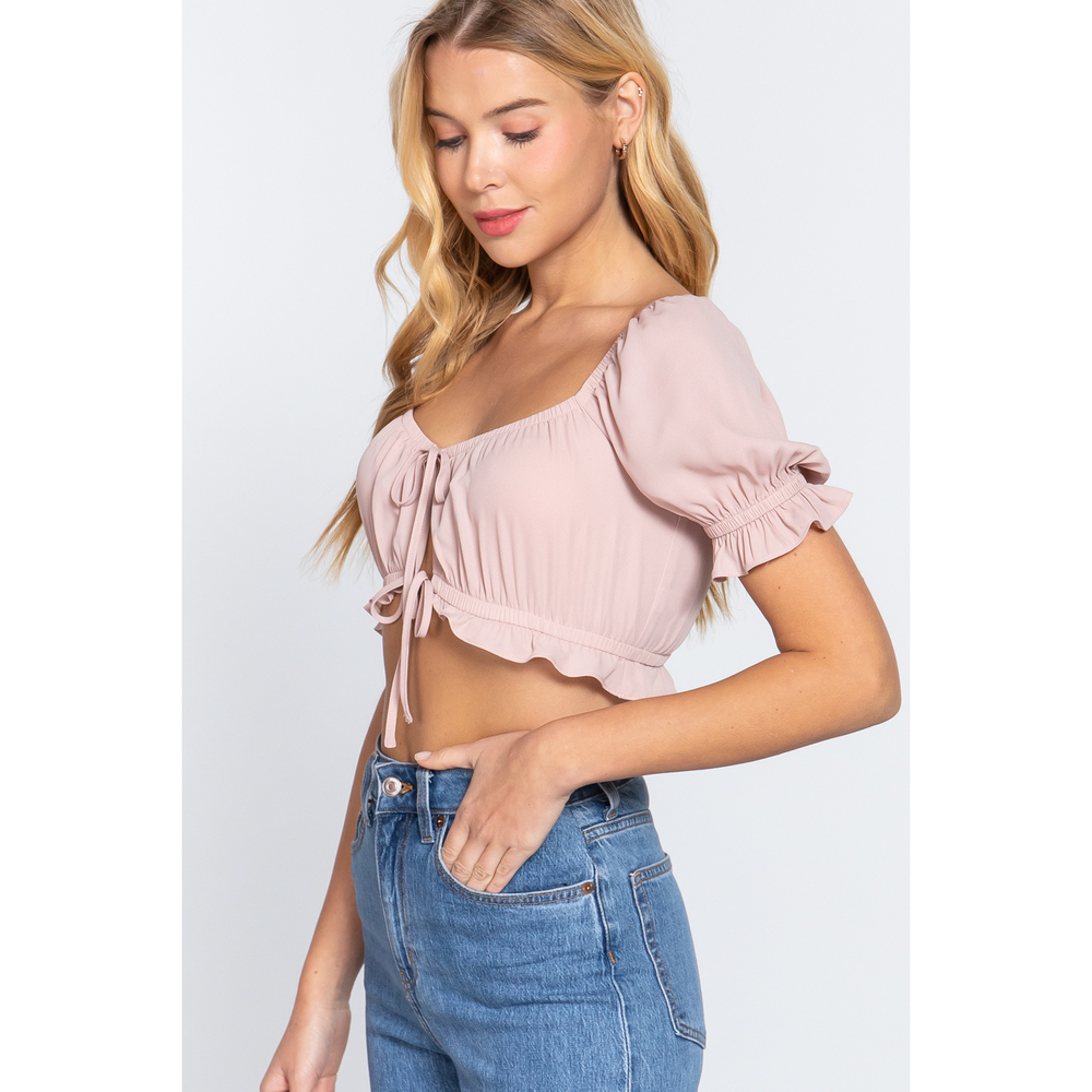 Short Slv Print Crop Woven Top - Picture 3 of 7